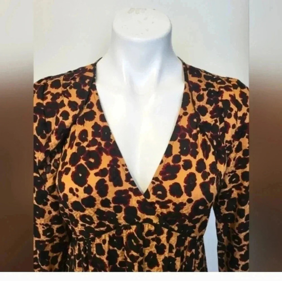 Ba&SH Tracy Animal Leopard Print Ruffle Tiered Midi Dress(XS) - Picture 9 of 12